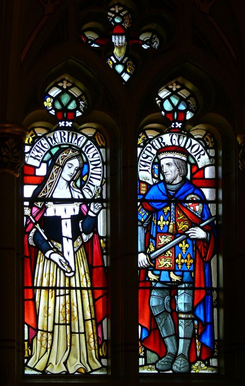 Jasper Tudor and Katherine Woodville stained glass window